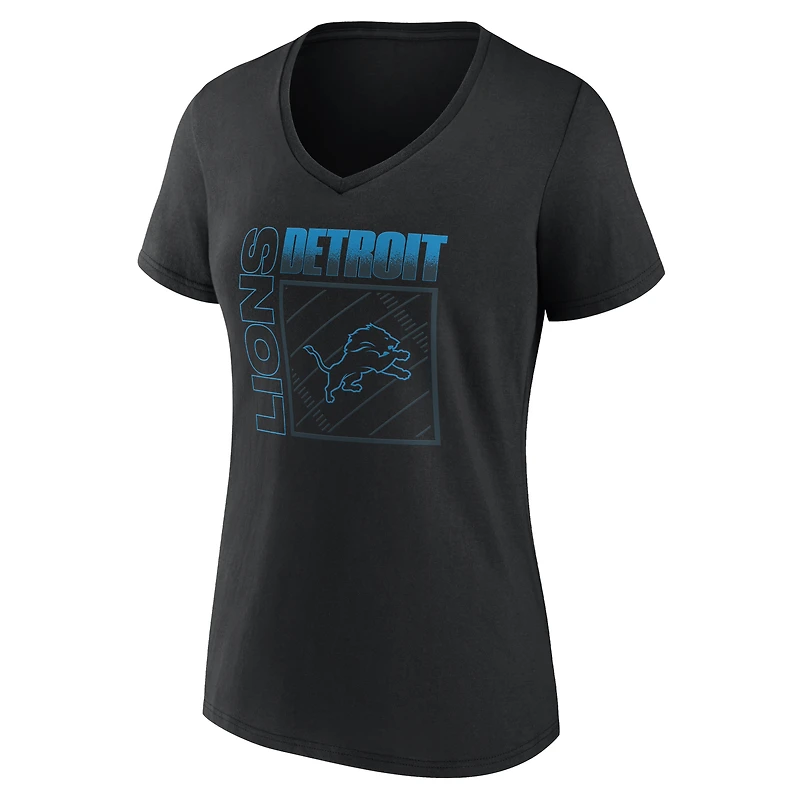 T-shirt à col en V personnalisé avec nom et numéro, Detroit Lions, noir, domicile, pour femme