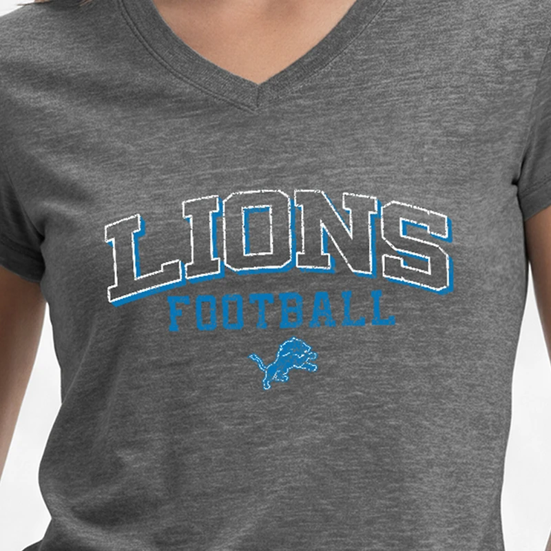 T-shirt à col en V Champion gris Detroit Lions Triumph Tri-Blend pour femme