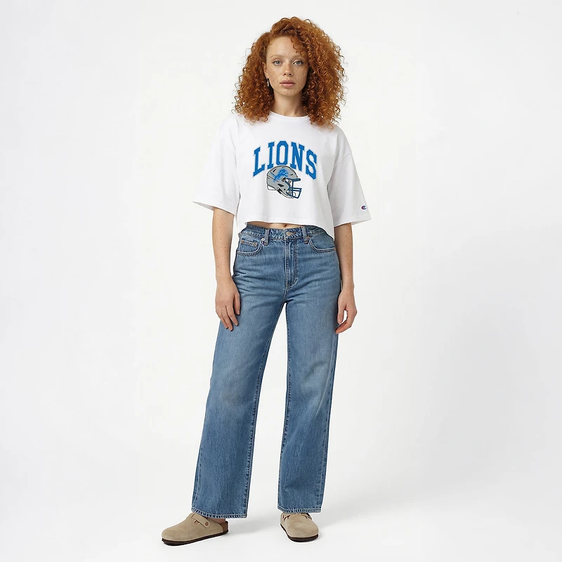 Women's Champion White Detroit Lions Boyfriend Cropped T-Shirt