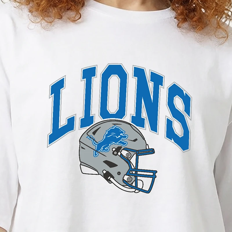 Women's Champion White Detroit Lions Boyfriend Cropped T-Shirt