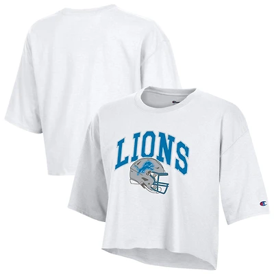 Women's Champion  White Detroit Lions Boyfriend Cropped T-Shirt