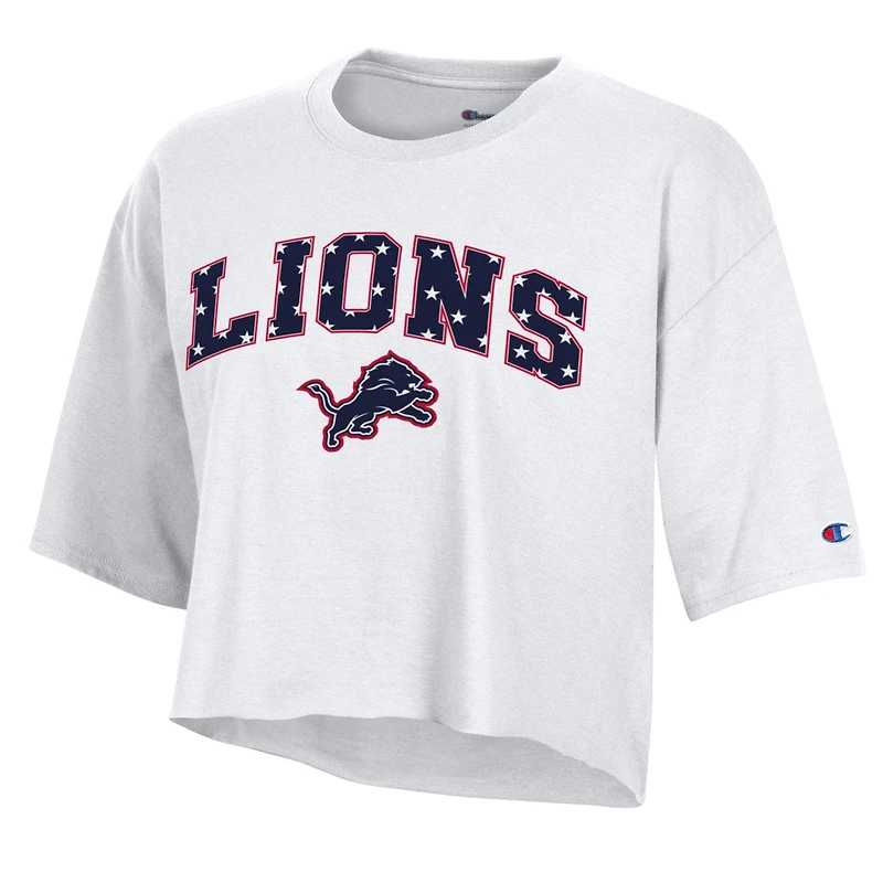 Women's Champion White Detroit Lions Star Spangled Cropped T-Shirt