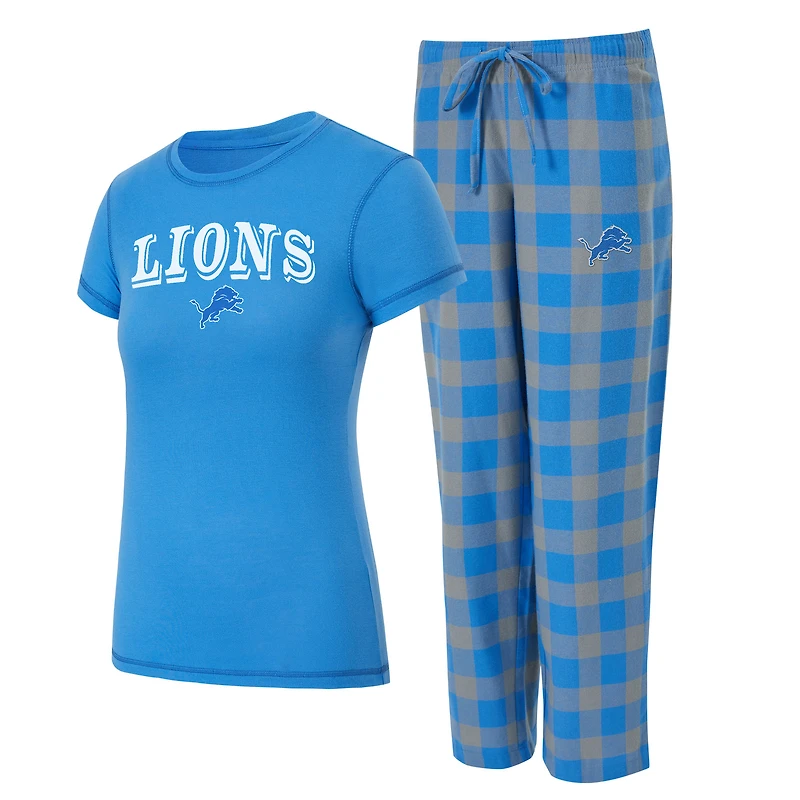 Ensemble pyjama en flanelle bleu/gris pour femme Concepts Sport Detroit Lions Plus Avondale avec t-shirt et pantalon