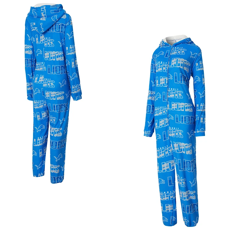 Women's Concepts Sport  Blue Detroit Lions Roadway Allover Print Microfleece Full-Zip Union Suit