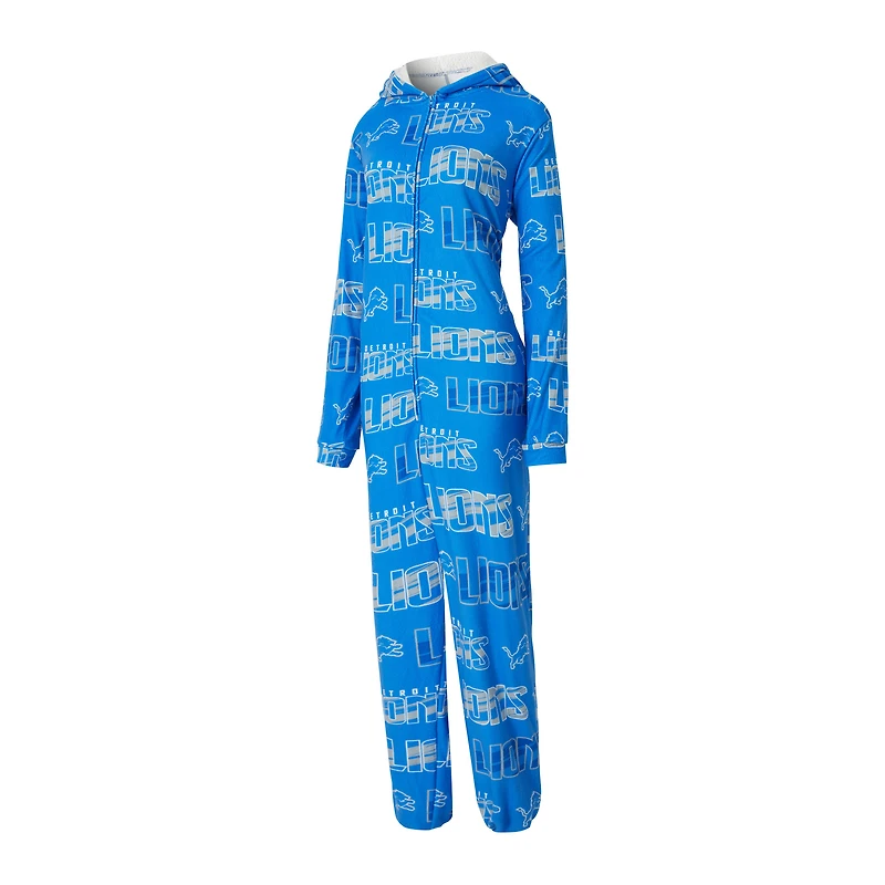 Women's Concepts Sport  Blue Detroit Lions Roadway Allover Print Microfleece Full-Zip Union Suit
