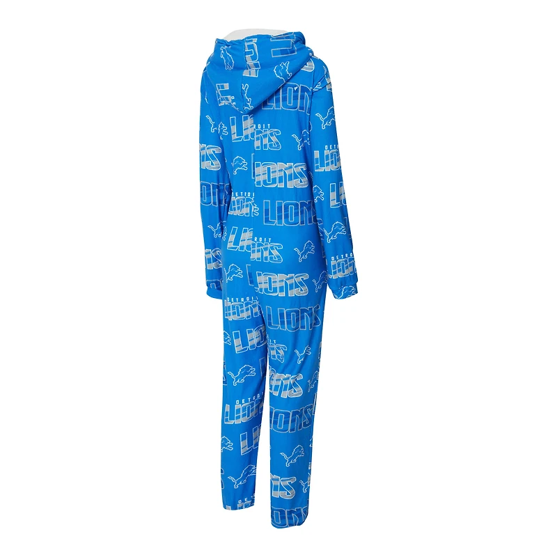 Combinaison de sport bleue Detroit Lions Roadway pour femme, en micropolaire à imprimé intégral et fermeture éclair intégrale