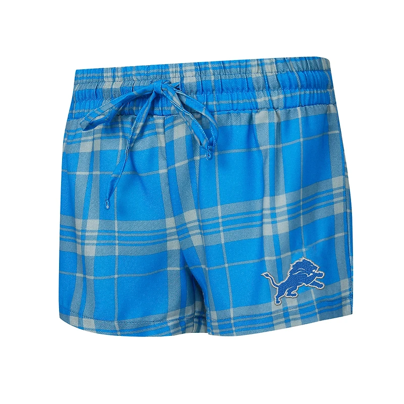 Ensemble de nuit pour femme Concepts Sport gris chiné/bleu Detroit Lions Regulate Plaid avec t-shirt à manches longues et short