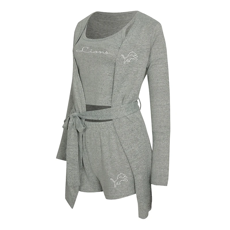 Women's Concepts Sport  Heather Gray Detroit Lions Rigor Tank, Short & Robe Set