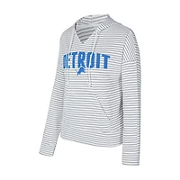 Women's Concepts Sport White/Gray Detroit Lions Liftoff Striped V-Neck Hoodie