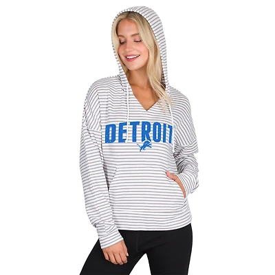 Women's Concepts Sport White/Gray Detroit Lions Liftoff Striped V-Neck Hoodie