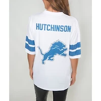 Women's Cuce Aidan Hutchinson White Detroit Lions Crystal V-Neck Tunic