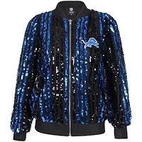 Blouson aviateur zippé à rayures et sequins pour femme Cuce Black Detroit Lions