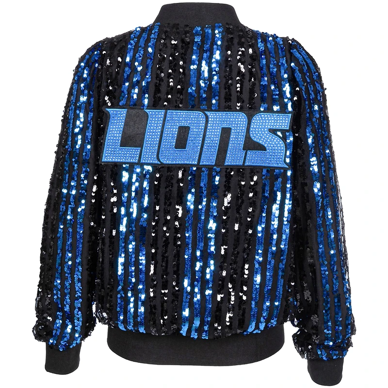 Blouson aviateur zippé à rayures et sequins pour femme Cuce Black Detroit Lions