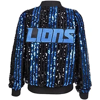 Blouson aviateur zippé à rayures et sequins pour femme Cuce Black Detroit Lions