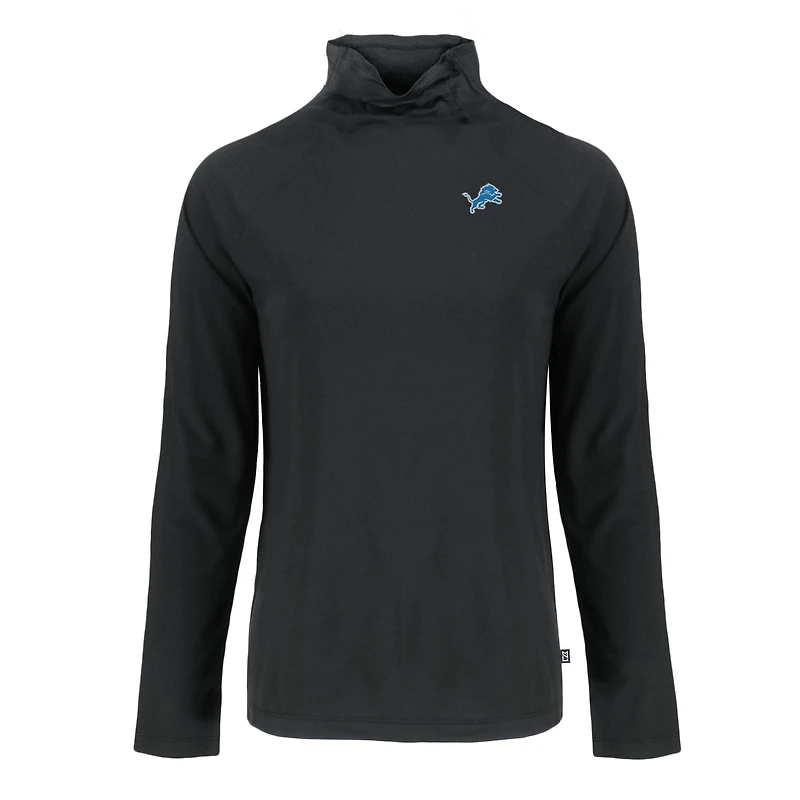 Sweat-shirt à col cheminée raglan recyclé pour femme Cutter & Buck Black Detroit Lions Coastline Epic Comfort Eco