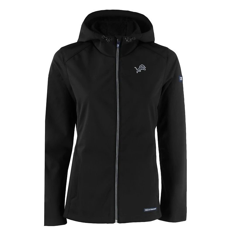 Veste à capuche entièrement zippée en softshell recyclée Evoke Eco pour femme, noire, des Detroit Lions, Cutter & Buck