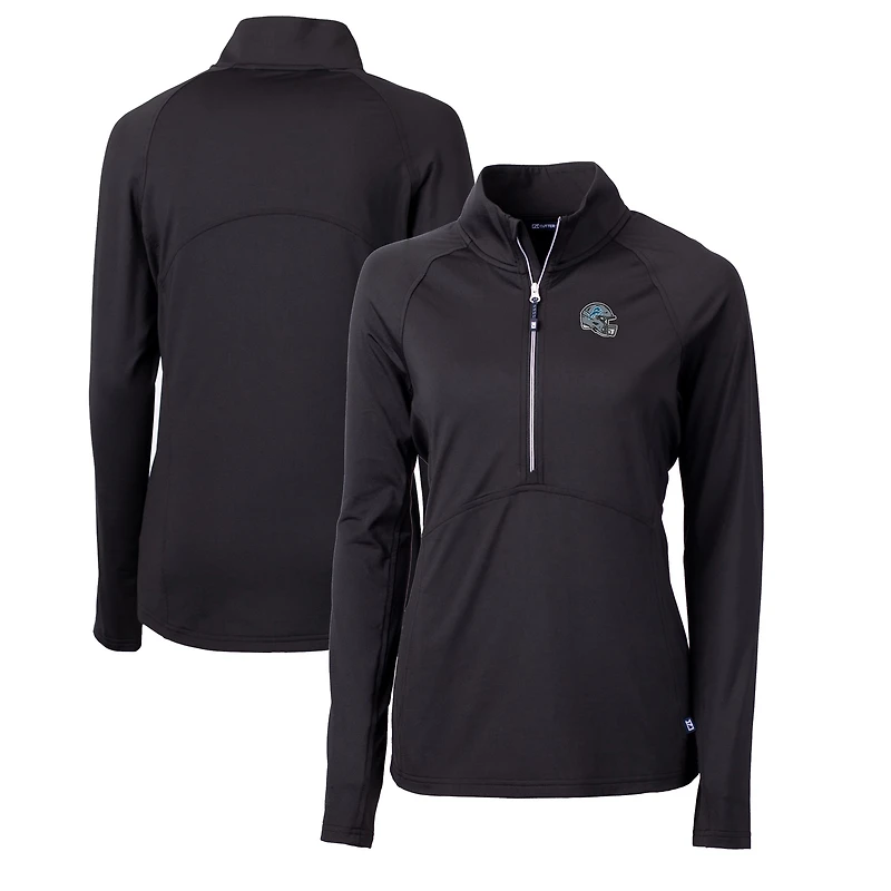 Women's Cutter & Buck  Black Detroit Lions Helmet Logo Adapt Eco Knit Stretch Recycled Half-Zip Pullover Top