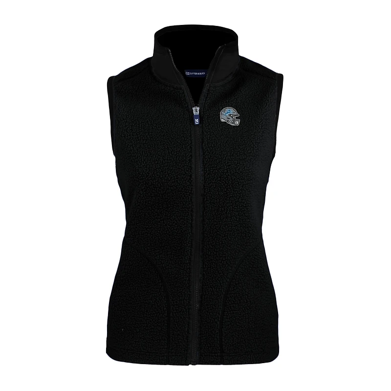 Gilet zippé en polaire Sherpa Cascade Eco pour femme, noir, avec logo du casque des Lions de Detroit, Cutter & Buck