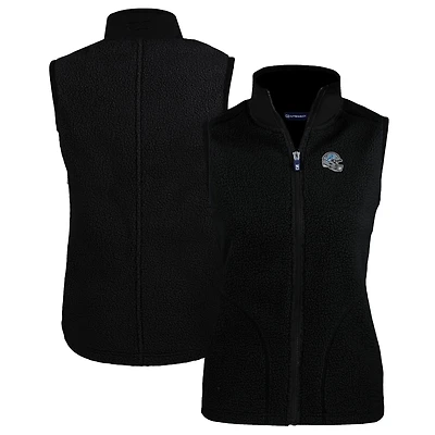 Gilet zippé en polaire Sherpa Cascade Eco pour femme, noir, avec logo du casque des Lions de Detroit, Cutter & Buck