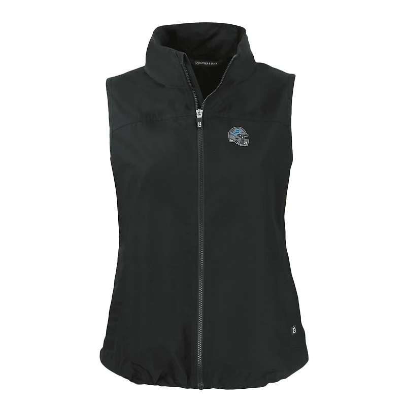 Gilet zippé entièrement recyclé pour femme Cutter & Buck, noir, avec logo du casque des Lions de Detroit, Charter Eco