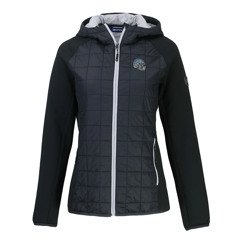 Women's Cutter & Buck Black Detroit Lions Helmet Logo Rainier Primaloft Eco Full-Zip Hybrid Jacket