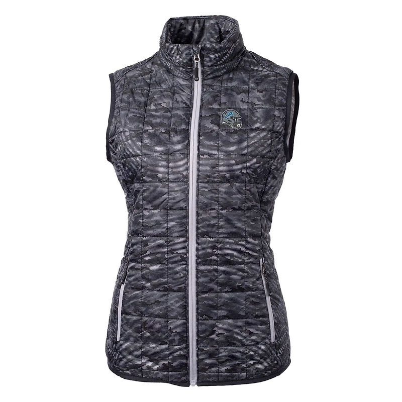 Gilet matelassé isolant entièrement zippé Rainier PrimaLoft Eco pour femme avec logo casque des Lions de Detroit, noir Cutter & Buck