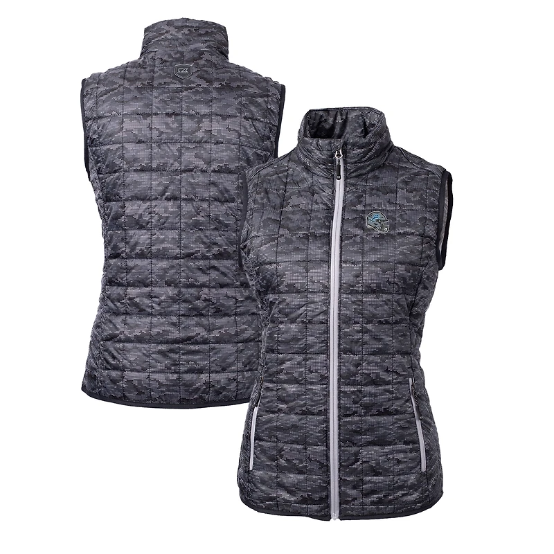 Gilet matelassé isolant entièrement zippé Rainier PrimaLoft Eco pour femme avec logo casque des Lions de Detroit, noir Cutter & Buck