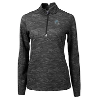 Women's Cutter & Buck  Black Detroit Lions Helmet Logo Traverse Camo Print Stretch Quarter-Zip Pullover Top