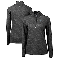 Women's Cutter & Buck  Black Detroit Lions Helmet Logo Traverse Camo Print Stretch Quarter-Zip Pullover Top