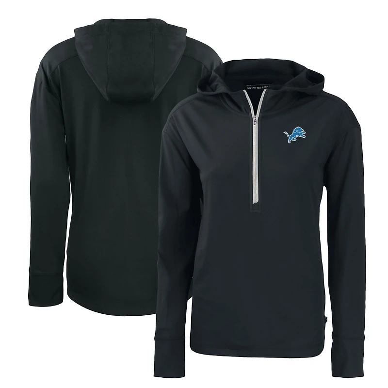 Women's Cutter & Buck Black Detroit Lions Primary Mark Daybreak Eco Recycled Half-Zip Hoodie