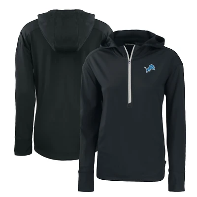 Women's Cutter & Buck Black Detroit Lions Primary Mark Daybreak Eco Recycled Half-Zip Hoodie