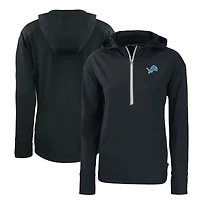 Women's Cutter & Buck Black Detroit Lions Primary Mark Daybreak Eco Recycled Half-Zip Hoodie