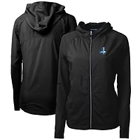 Sweat à capuche hybride recyclé entièrement zippé en tricot écologique Adapt pour femme, noir, avec logo rétro des Lions de Detroit, Cutter & Buck