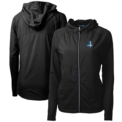 Women's Cutter & Buck Black Detroit Lions Throwback Logo Adapt Eco Knit Hybrid Recycled Full-Zip Hoodie