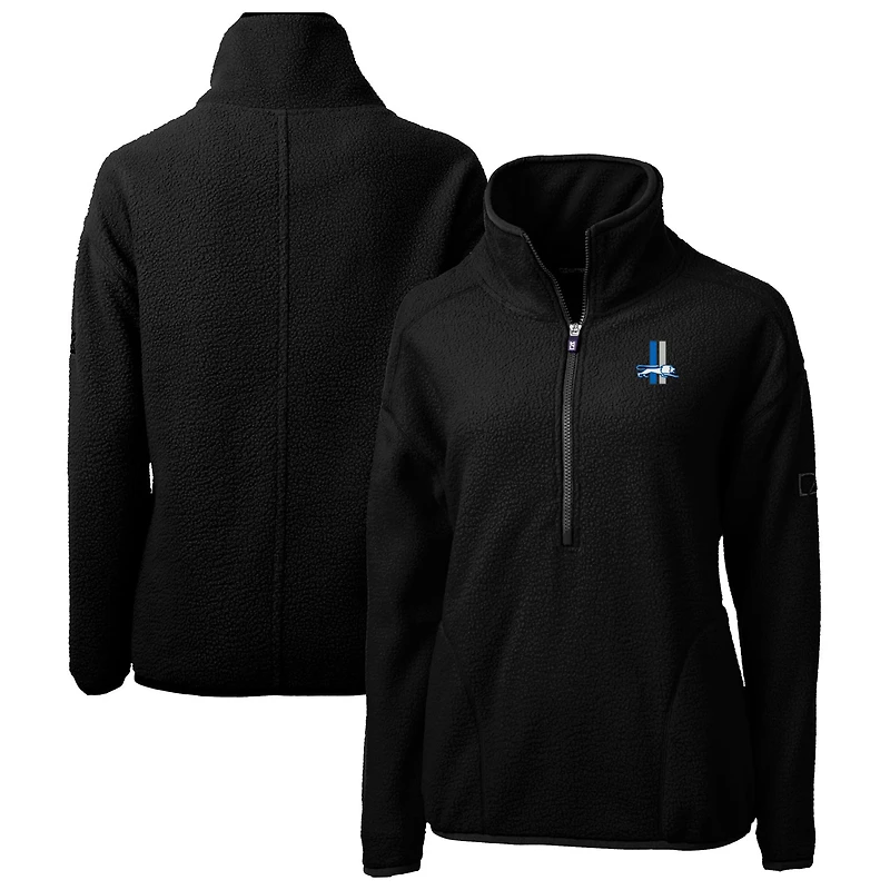 Veste pull-over demi-zip Cutter & Buck pour femme, logo rétro Detroit Lions noir, en polaire sherpa écologique Cascade.