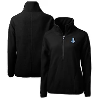 Veste pull-over demi-zip Cutter & Buck pour femme, logo rétro Detroit Lions noir, en polaire sherpa écologique Cascade.