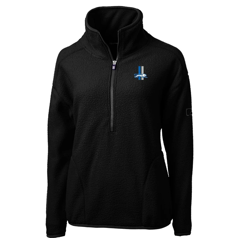Women's Cutter & Buck Black Detroit Lions Throwback Logo Cascade Eco Sherpa Fleece Half-Zip Pullover Jacket