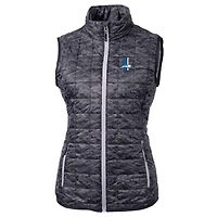 Gilet matelassé entièrement zippé imprimé PrimaLoft Eco pour femme Cutter & Buck, noir, Detroit Lions, logo rétro Rainier
