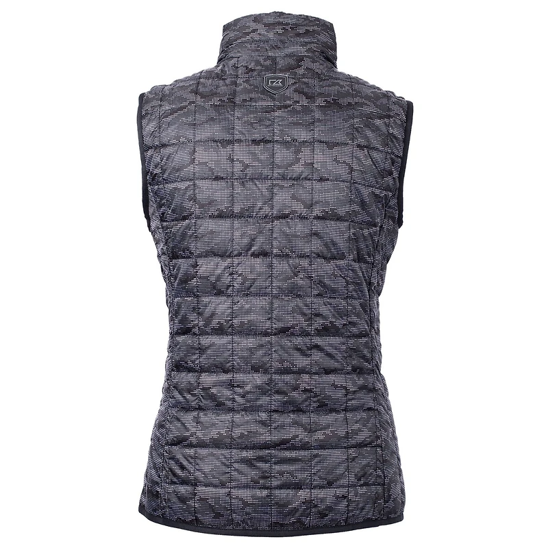 Gilet matelassé entièrement zippé imprimé PrimaLoft Eco pour femme Cutter & Buck, noir, Detroit Lions, logo rétro Rainier