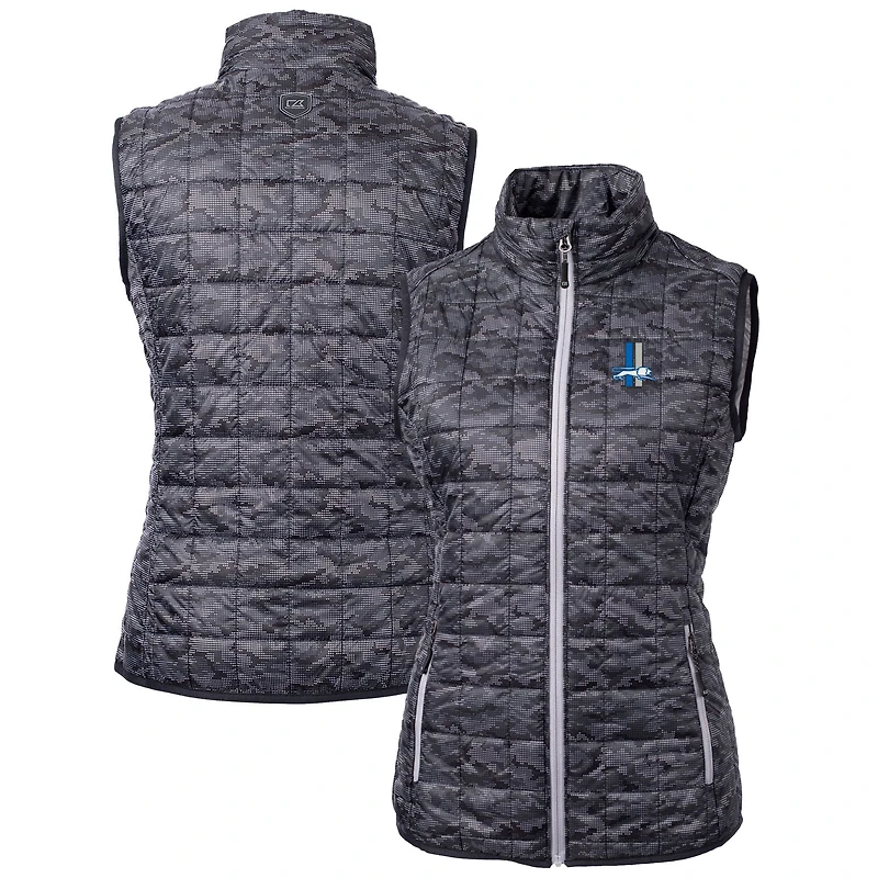 Gilet matelassé entièrement zippé imprimé PrimaLoft Eco pour femme Cutter & Buck, noir, Detroit Lions, logo rétro Rainier