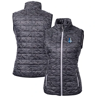 Gilet matelassé entièrement zippé imprimé PrimaLoft Eco pour femme Cutter & Buck, noir, Detroit Lions, logo rétro Rainier