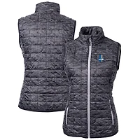 Gilet matelassé entièrement zippé imprimé PrimaLoft Eco pour femme Cutter & Buck, noir, Detroit Lions, logo rétro Rainier