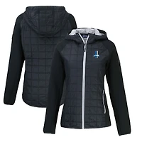 Veste hybride entièrement zippée Rainier Primaloft Eco Raglan pour femme, noire, avec logo rétro des Detroit Lions, Cutter & Buck