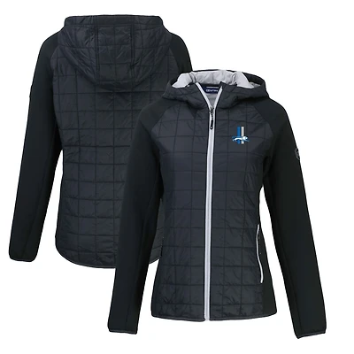 Veste hybride entièrement zippée Rainier Primaloft Eco Raglan pour femme, noire, avec logo rétro des Detroit Lions, Cutter & Buck