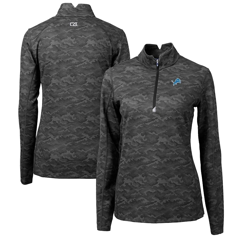 Pull-over à col zippé extensible Cutter & Buck pour femme, imprimé camouflage Detroit Lions Traverse noir
