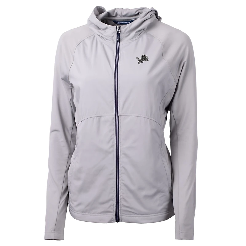 Veste hybride en tricot recyclé entièrement zippée pour femme, gris Cutter & Buck, Detroit Lions Adapt Eco Knit