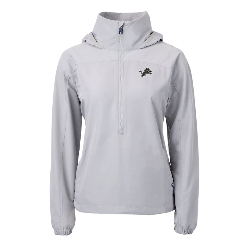 Anorak à capuche demi-zippé en tissu recyclé écologique pour femme, gris, Cutter & Buck, Detroit Lions Charter