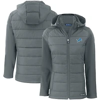 Veste à capuche entièrement zippée et recyclée en softshell hybride PrimaLoft Eco pour femme, coupe-vent gris Detroit Lions Evoke