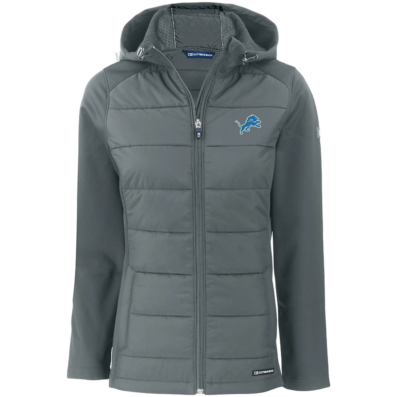 Veste à capuche entièrement zippée et recyclée en softshell hybride PrimaLoft Eco pour femme, coupe-vent gris Detroit Lions Evoke