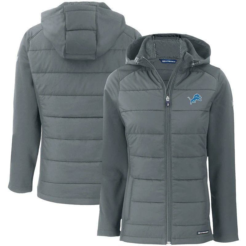 Veste à capuche entièrement zippée et recyclée en softshell hybride PrimaLoft Eco pour femme, coupe-vent gris Detroit Lions Evoke